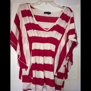 Woman’s butterfly sleeve shirt, red &white size XL